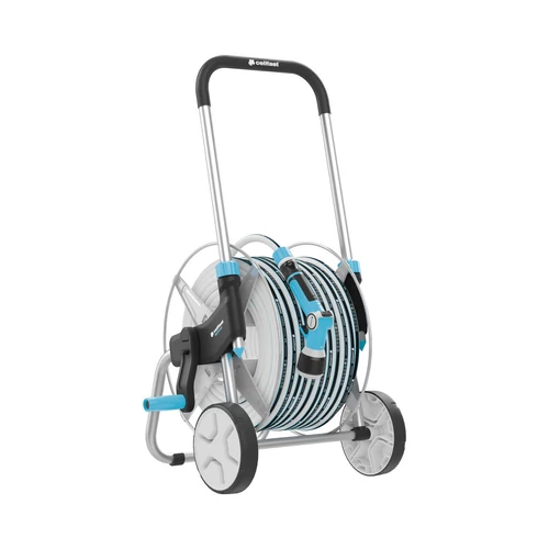 Cărucior metalic EXPLORER+furtun de grădină 50 m şi set cu pistol pentru stropit